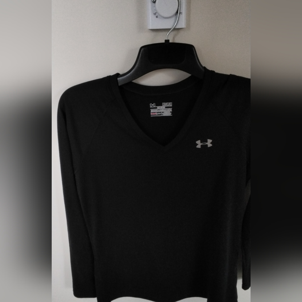 Under Armour Black V-Neck Performance Top‎ with Silver Logo